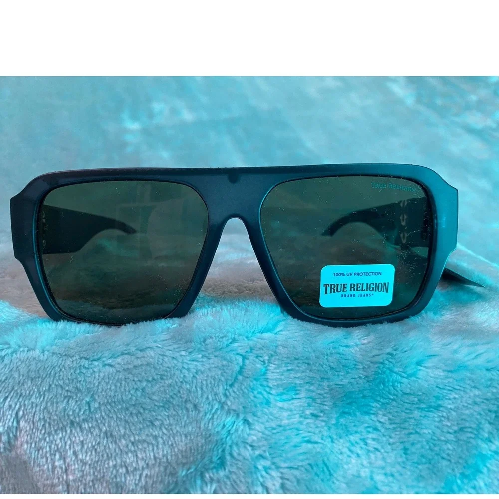 True Religion Sunglasses Mens OS Black TRM1872 Square Aviator UV Protection NWT
